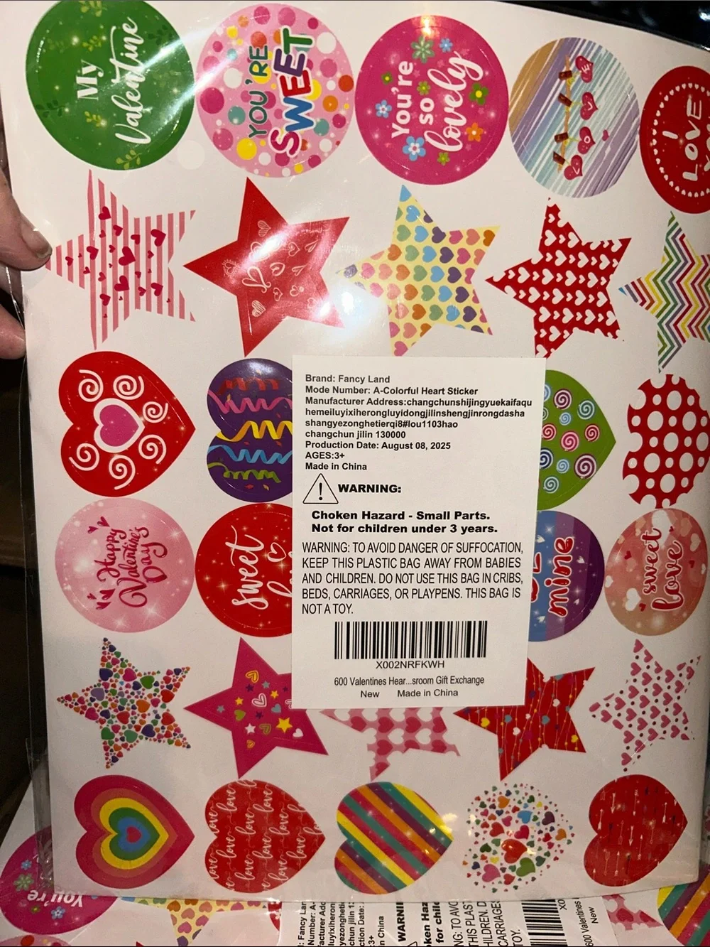 Colorful Valentine Heart & Star Sticker Sheet - Pink/Red/Multicolor